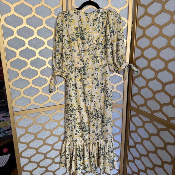 Cinq À Sept Size 4 Multicolor Kerstin Floral Puff Sleeve Ruffle Midi Wrap Dress - Picture 13 of 16